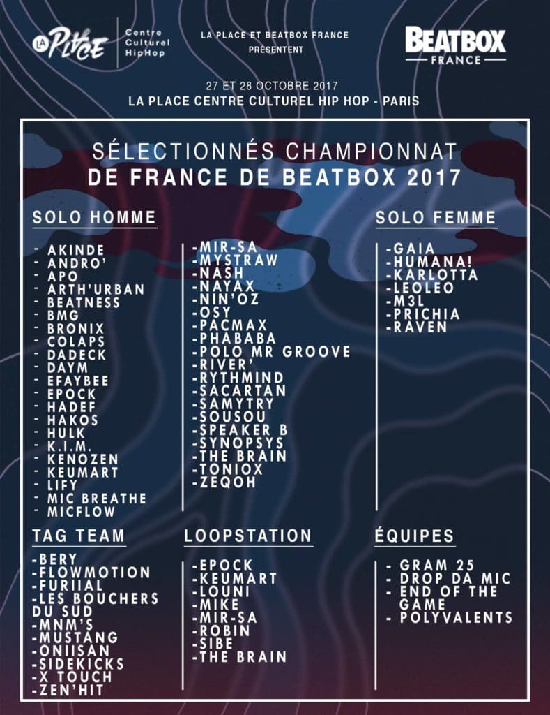 Liste des sélectionnés au 11ème championnat de France de Human Beatbox